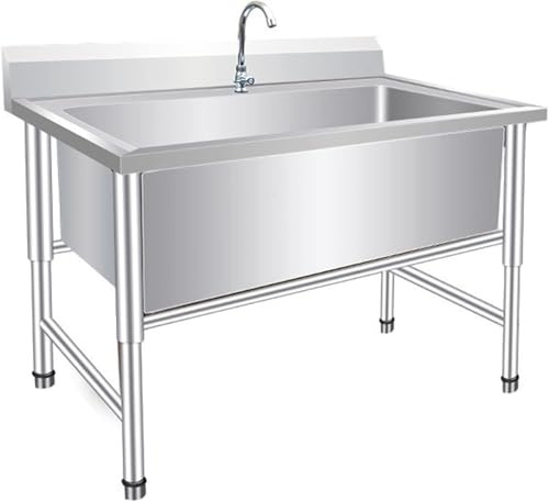 Lavello del Ristorante commerciale Lavandino autoportante in acciaio inox con rubinetto Esterno di Utilità Lavamani industriale per la casa,Lavanderia,Giardino (120 * 60 * 80)