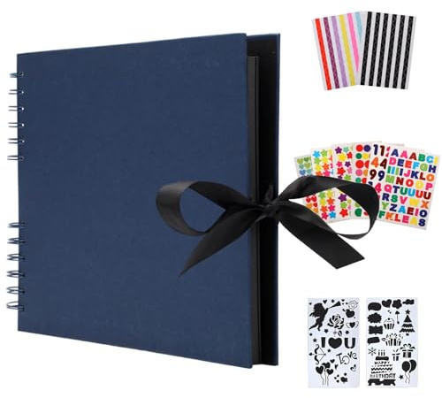 AIOR Album Fotos Para Pegar y Escribir, DIY Grande Scrapbook 80 Páginas Negras, Scrapbooking Album para Boda, Aniversario Navidad Regalo Originales para Mujer Los Padres Amigos (Azul)