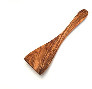 Generisch Espátula de 25/30/35 cm, curvada, hecha a mano de madera de olivo (pequeña: 25 cm)