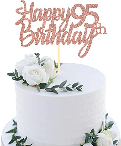 Sumerk Rose Gold Glitter Happy 95th Birthday Cake Topper 95th Cake Topper for Birthday Anniversary Party Decorations - Pack of 1