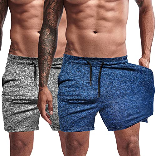 Agilelin Sportshorts för män, innersöm med ficka, träning, snabbtorkande, Grå/blå, L