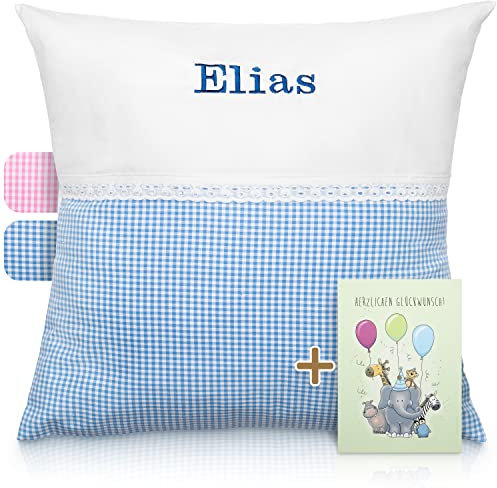 Babykissen mit Namen 50 x 50 cm inkl. Glückwunschkarte Geschenk zur Geburt, Taufe oder Geburtstag für Mädchen & Jungen Handmade aus Deutschland Kinderkissen mit Namen Namenskissen Kissen mit Namen