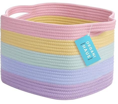 OrganiHaus Korb Aufbewahrung, Toilettenpapier Aufbewahrung, Aufbewahrungskorb Kinder, Treppenkorb, Körbe Behälter, Kleiner Wäschekorb, Aufbewahrungskorb Geflochten 35x23, Regenbogen