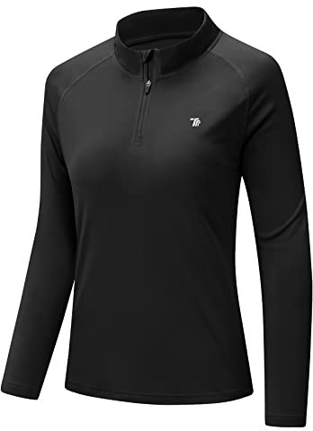 donhobo T-Shirt Damen Laufshirt Sportshirt Langarm Leicht Atmungsaktiv Schnelltrocknend Trainingsshirt Sweatshirt für Yoga Fitness (Schwarz, M)