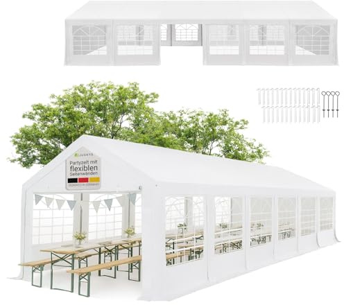 Juskys Partyzelt Gala 6 x 12 m - UV-Schutz Plane, Flexible Seitenwände - Pavillon stabil, groß - Outdoor Party Garten - Zelt Festzelt Weiß