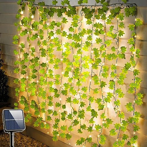 Joycome Solar Lichterkette Aussen 10M 100 LED Efeu Lichterkette, 8 Modi Künstliche Efeu mit Lichterkette IP65 Wetterfest Blätter Solarketten für Balkon Garten Terrasse Außen Aesthetic Deko