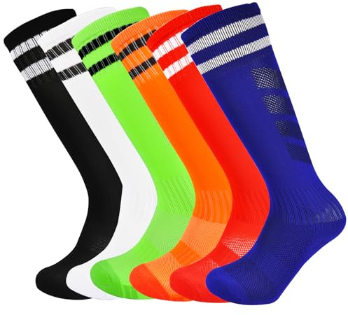 Marchare Boys Soccer Socks Toddler Athletic Socks 5-7 Years Knee High Striped Football Socks For Boys Girls Mix 6 Pairs