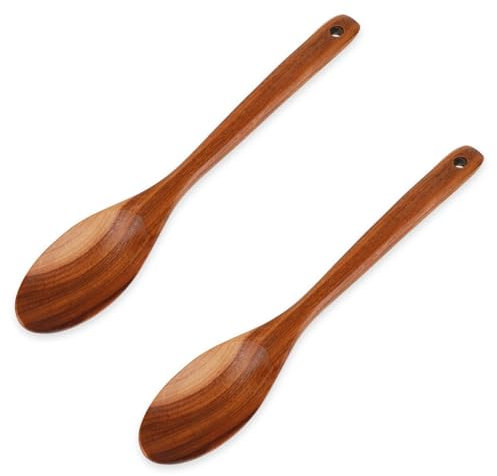 2 cucchiai in legno per cucinare, cucchiai da portata in legno con manici lunghi, cucchiai dosatori in legno per mescolare in legno, antigraffio, grandi utensili da cucina durevoli per la cottura