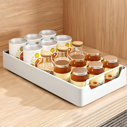 Ausziehbare Schublade Küche Teleskopschublade,Ausziehbarer Schrank Organizer Pull Out Cabinet Organizer Schublade mit Griff,Slide Out Drawer Küchenschrank Auszug Nachrüsten Schubladen (Weiß, 20cm)