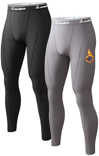 CL convallaria Paquete de 1/2/4 pantalones de compresión térmicos para hombre, leggings atléticos, capa base, ropa para clima frío, tallas S-2XL, 2 unidades, negro/gris, Large