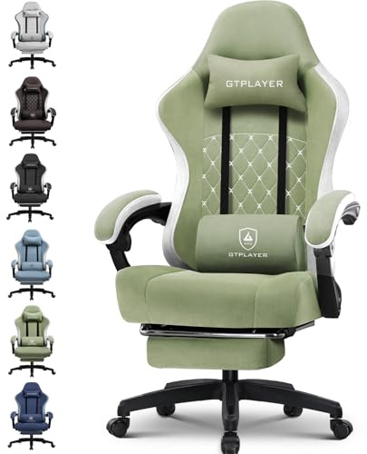 GTPLAYER Fabric Gaming Chair with Footrest, Ergonomic Computer Desk Chair with Pocket Spring Cushion Home Office High Back Support Lumbar Support Heavy Duty Wide