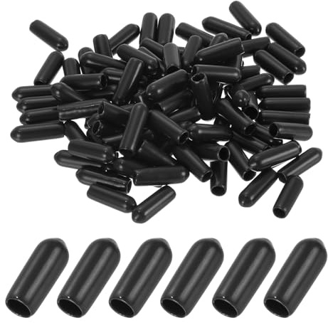 PATIKIL 4mm Embouts en Caoutchouc Vinyle, 100 Paquets Capuchons de Protection Flexibles pour Boulons et Vis, Capuchons Ronds pour Protéger Les Filetages des Tubes Métalliques, Noir