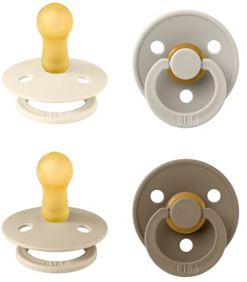 BIBS Dummies Colour 4-Pack, BPA Free Dummy Pacifier, Round Nipple Soothers, Natural Rubber Latex, Made in Denmark, Size 2 (6-18 Months), Vanilla Mix