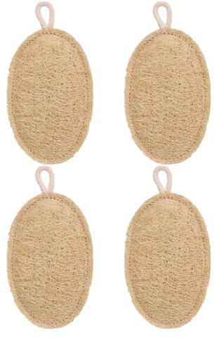 WUSJCOF Spugna Esfoliante Luffa Naturale Pad Peeling per il Corpo e Lavaggio Piatti, per Donna e Uomo, Materiale Naturale (4 Pezzi)