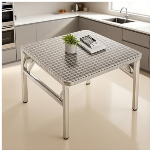 NQNFWCRJ Tavolo da Lavoro Portatile in Acciaio Inossidabile 304 Rinforzato Tavolo da Pranzo Quadrato Pieghevole H55/72cm Con Piano Goffrato Angoli Arrotondati Non Richiede Assemblaggio