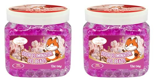 TheMadFox 2 Pack Odor Eliminator Gel Beads, 12 oz, Air Freshener Beads for Home & Car, Pet Odor Eliminator for Bathroom, Closet, Pet Area & RVs, Long-Lasting Natural Fresh Cotton