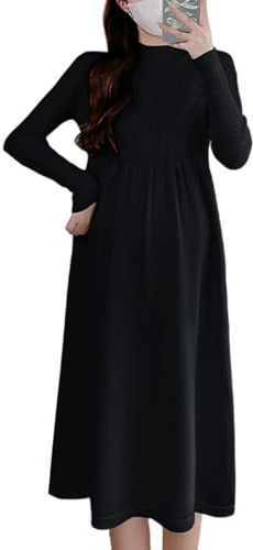 REITINGE Vestito premaman maglione per donne incinte, dolcevita, maniche lunghe, lavorato a maglia, abito a linea, vestiti per gravidanza, vestiti per donne inverno autunno, Nero , B