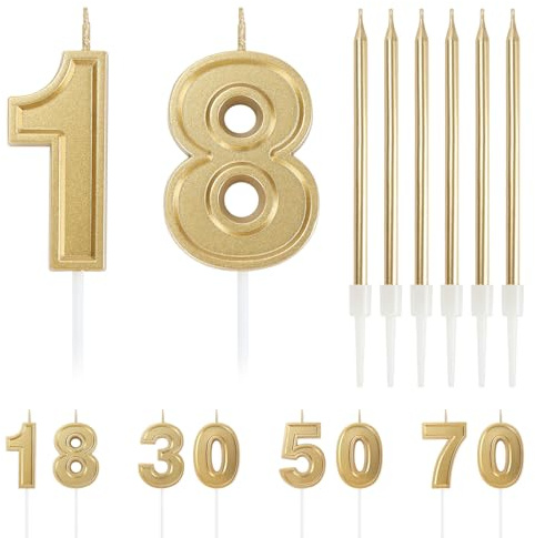 Alaoo Velas Cumpleaños Número 18,con 6 Largo Fino Velas de Cumpleaños
