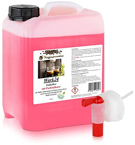Wark24 Flüssig Entkalker 5 Liter & Dosierhahn 51mm für Kaffeevollautomaten, Kaffeemaschinen, Wasserkocher - Kalklöser geeignet für Bosch, Siemens, Jura, Krups, Philips, Saeco, WMF, Delonghi