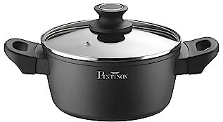 Pintinox Casseruola Fonda con coperchio in Alluminio Forgiato Energy, Adatto l'Induzione, Interno Antiaderente, Manico Soft Touch, Nero, Diametro 24 cm