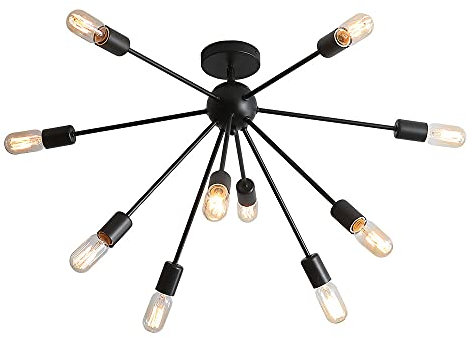 WFZRXFC 10 E26 hellschwarzer Sputnik Kronleuchter Moderner minimalistischer schwarzer Semi Flush Mount Deckenleuchte Langer Stab Deckenleuchte Für Schlafzimmer, Wohnzimmer und Küche