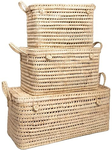 Bohome Living - Coffre de rangement en osier, Lot de 3, Malle à Jouets, Chambre, Salon, Salle de Jeux, Fait main