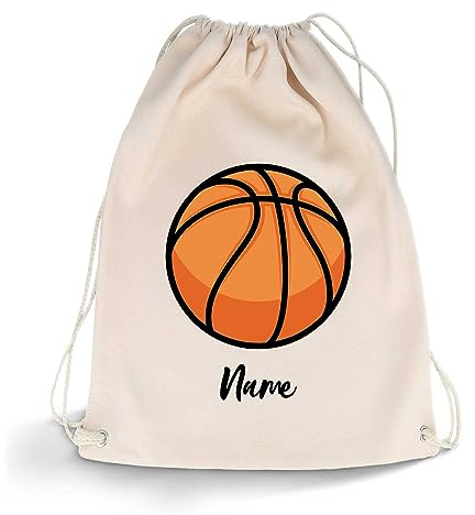 GRAVURZEILE Sacca da palestra stampata, design e nome a scelta, borsa sportiva con coulisse, per scuola e tempo libero, per ragazzi e ragazze, 12 litri, 33 x 45 cm, Pallone da basket., Taglia unica