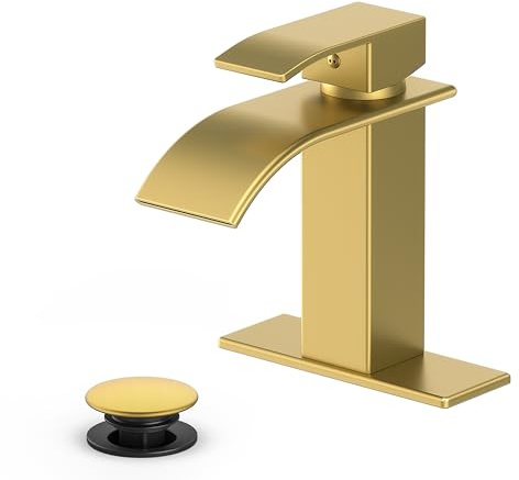 Ryuwanku Waterfall Bathroom Faucet, Brushed Gold Stainless Steel, 1-Handle