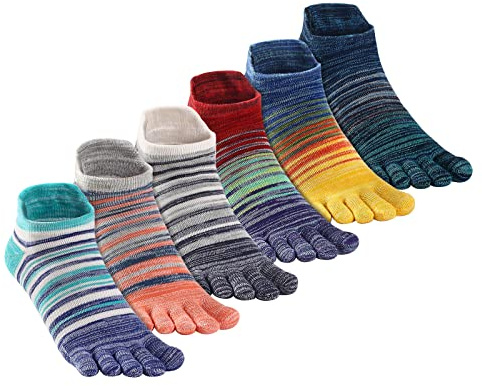 OrrinSports Calcetines de Dedos para Hombre y Mujer - 6 Pares de Rayas para Correr de Algodón