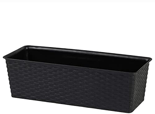 Balkonkasten - Blumenkasten aus Kunststoff in Rattan-Optik L 30 cm oder L 40 cm - Blumenkästen für Balkon und Terrasse wetterfest - Balkonkästen Größe 40 x 16,5 x 12 cm (L/B/H), Farbe Anthrazit