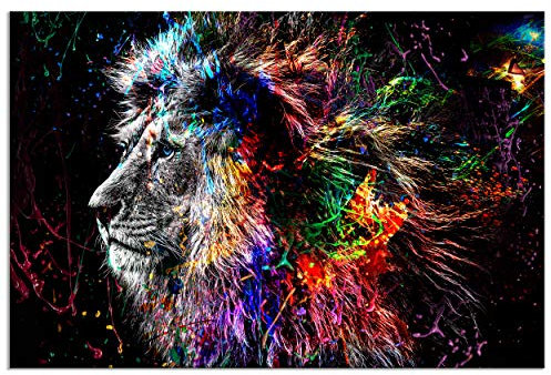 decomonkey - Tableau Acoustique Lion Abstrait 120x80 1 Pièce - Impression sur Toile Décoration Maison Isolation Peinture Image Phonique Déco Bureau Afrique chats colorés lions animaux