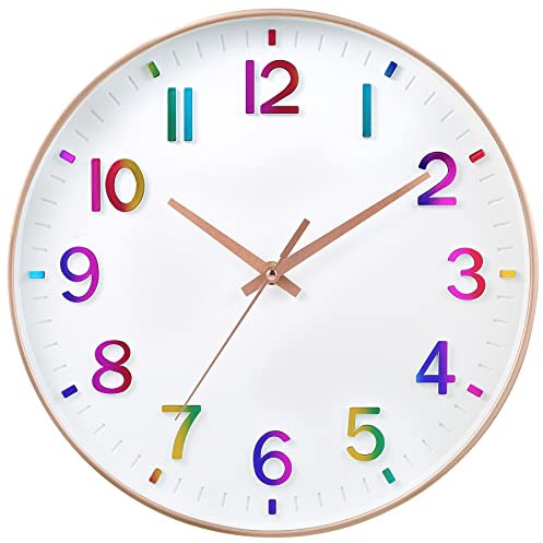 HZDHCLH Funk Wanduhr 30 cm Lautlose Wanduhr Ohne Tickgeräusche, Moderne Batteriebetriebene Uhr für Zuhause, Küche, Wohnzimmer, Büro, Wanddekoration (Roségold)