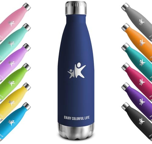 KollyKolla Botella Termica, 500ml, Botella Agua Acero Inoxidable, Termo Sin BPA, Cantimplora Termica Reutilizable, Water Bottle con Pared Doble Aislamiento, para Niños, Adultos, Deporte, Oficina