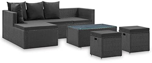 Camerina 4-TLG. Garten-Lounge-Set Schwarz mit Auflagen Poly Rattan Lounge GartenmöBel Set Festzeltgarnitur
