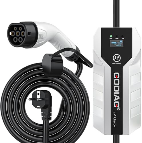 GODIAG Tragbares EV Ladekabel Typ 2 6M/20ft Strom Typ 2 Ladekabel 8/10/13/16A EU Standard Schuko 2-Pin Ladegerät Elektroauto Ladegerät Home EV Ladestation mit Tasche (IP66 Wasserdicht)