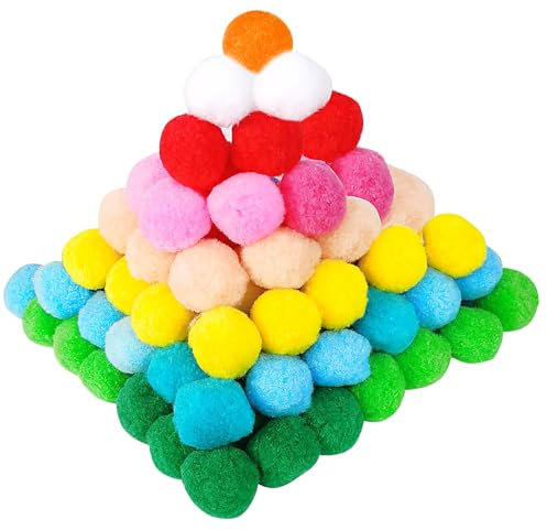 Prebarfun 100 Stück Pompons Zum Basteln, 4 cm/5 cm Groß Pompoms, Bunt Bommel Zum Basteln, Pommels, Poms Puzzle für Haustier und Erwachsene Lustige DIY Kreative Crafts Dekorationen