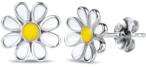 Boucles d'Oreilles Marguerite Tournesol d'Été en Argent Sterling 925 Piercings Florales pour Cadeaux de Bijoux pour Femmes et Filles