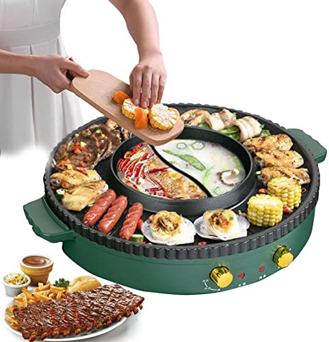 Korean BBQ Electric Grill Barbecue Indoor 2 in 1 Portable Multifunction Electric Grill with Hot Pot 1500w Large Capacity for 1-4 People