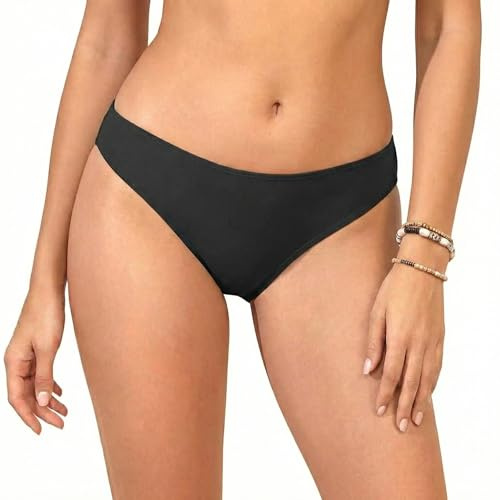 Zmart Women Full Coverage Bikini Bottoms - Mid Rise Bathing Suit Swim Bottom Swimsuit Swimwear Black L