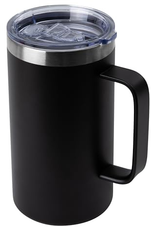 DOMICARE 24oz Mug with Handle and Lid, Stainless Steel Coffee Mug, Reusable Insulated Cup, Travel Mug with Handle, Double Wall Vacuum Coffee Tumbler for Men and Women, Black, Pack 1
