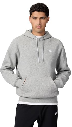 Nike Men's Club Pullover Fleece Hoodie, Dark Grey Heather/Light Smoke Grey/White, Large
