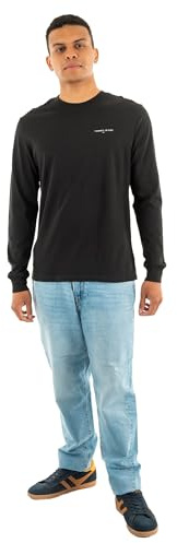 Tommy Jeans Uomo Maglietta a Maniche Lunghe Slim Chest Linear in Cotone, Nero (Black), M