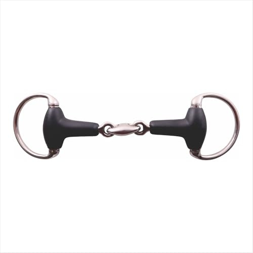 AK Mors de cheval à embouchure Eggbutt Double Brisure avec Revêtement en Caoutchouc Souple AKRS-102649 (Noir Argent, 5.25'')