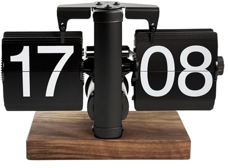 Flylin Digitale Klappuhr, Retro-automatische Mechanische Flip Uhr mit Sichere Basis, 24 Stunden Schwarz Kreative Vintage-Tischuhr für Zuhause Wohnzimmer Büro Schule Hotel CAF