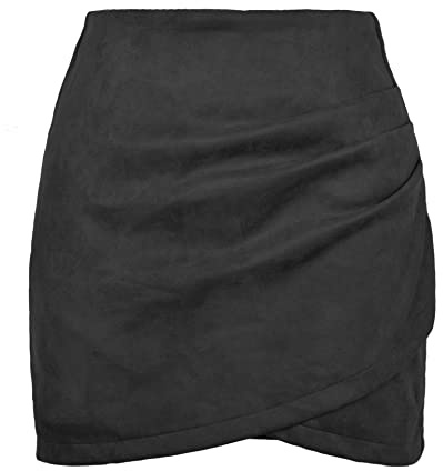 FUNSEED Gonna corta da donna in camoscio elasticizzato a vita alta tinta unita