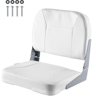 VEVOR Boat Seat, Low Backrest, Folding Fishing Boat Seat with Thickened Sponge Cushion & Waterproof PVC Leather, Aluminum Alloy Hinges, for Fishing Boats, Yachts, Ships, White