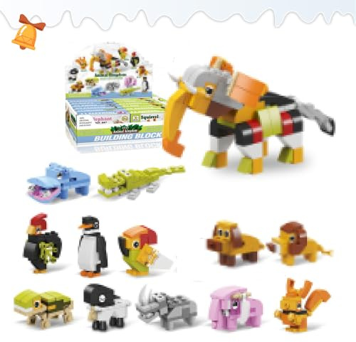 Felly Set di 12 Mini Blocchi Costruzione per Bambini con Animali, 12 IN 1 Costruzioni Mattoncini per Bambino dai 6 Anni, Regalo Fine Festa Compleanno Natale, Gioco Costruire per Ragazzi e Ragazze