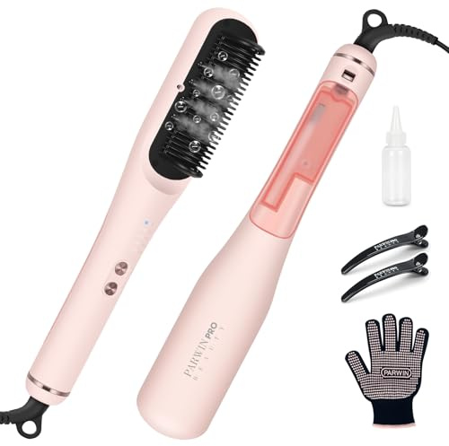 Spazzola Lisciante a Vapore Pro, PARWIN PRO BEAUTY 3-in-1, Display LED, Tecnologia agli Ioni & Vapore per Doppia Cura, Riduce i Danni, 4 Livelli di Temperatura – Rosa