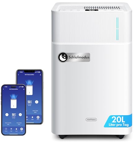 VonHaus Deumidificatore Casa 20L/Giorno con Serbatoio da 4,5L - Deumidificatore WiFi per Casa, Camera da Letto, Lavanderia - Rimuove Umidità, Condensa, Muffa e Odori - Asciuga il Bucato