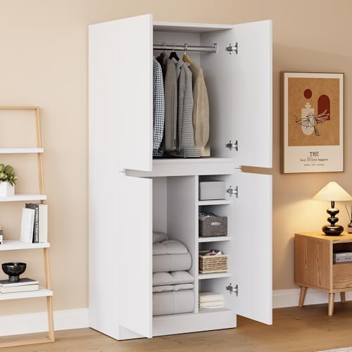 Armoire blanche avec 2 portes 70 x 40 x 170 cm - Armoire de chambre à coucher avec tringle - Armoire à vêtements pour chambre à coucher, chambre d'enfant, chambre d'adolescent ou couloir (blanc C)